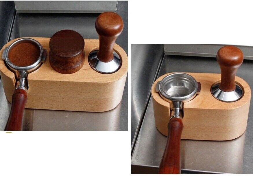 51/58mm Manual Wood Coffee Tamper Holder Mat Barista Espresso Tampering Pad Tool