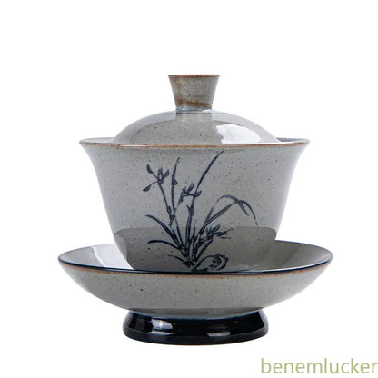 170ml Blue and White Ceramic Handpainted Gaiwan Tea Brewing Bowl Kung Fu Teaware