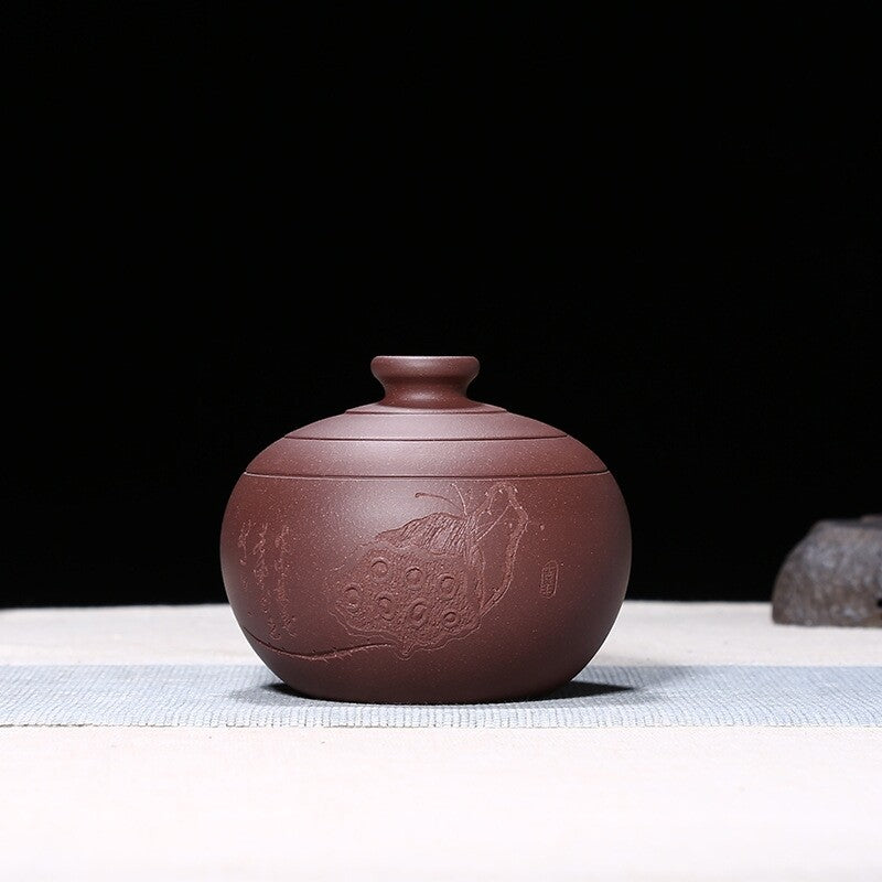 Handmade Tea Canister & Lid Sealed True Yixing Zisha Purple Clay For Loose Tea
