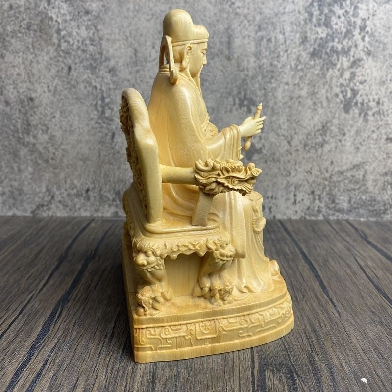 Chinese Boxwood Carved Wenchang Wang God Statue Scholar Deity Altar Figurine