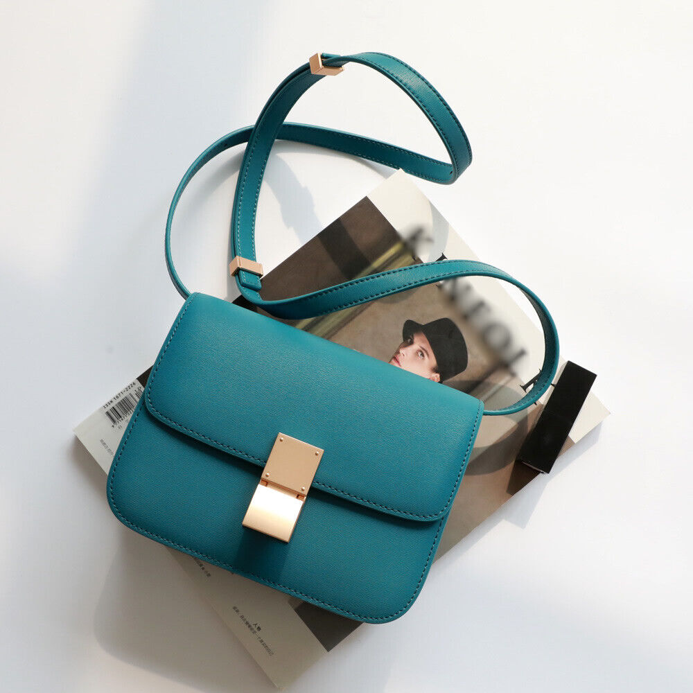 Real Leather Small Flap Box Square Clutch Shoulder Bag Purse Crossbody Trunk
