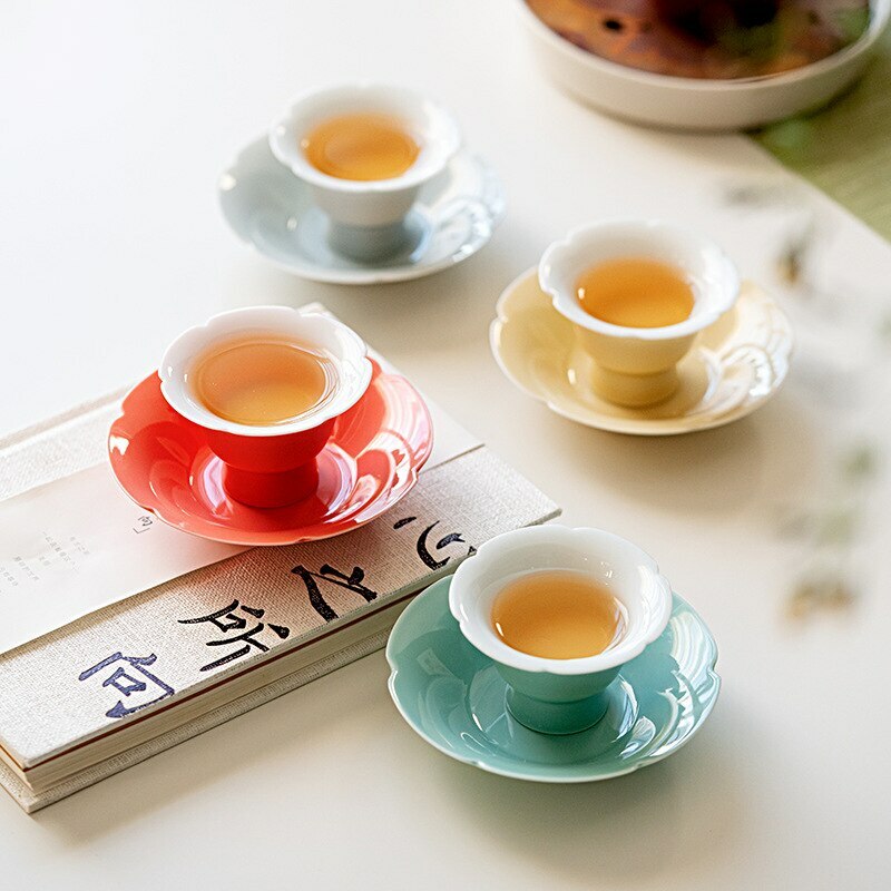 35ml Sunflower Shaped Tea Cup Saucer Ceramic Afternoon Household Kung Fu Tea Set