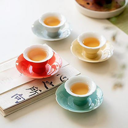 35ml Sunflower Shaped Tea Cup Saucer Ceramic Afternoon Household Kung Fu Tea Set