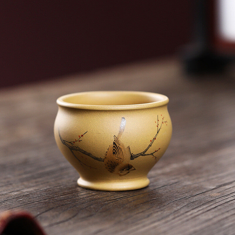 One Cup Handmade Tea Cup Real Yixing Zisha Duan Clay Marked Bird Handpainted Cup