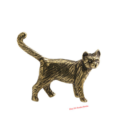 Solid Brass Cat Figurine Miniature Vintage Cat Tea Pet Ornament Gift