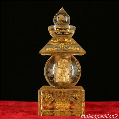 4.7inch Old Temple Crystal Gilt Scripture Stupa Sarira Buddha Relic Collection
