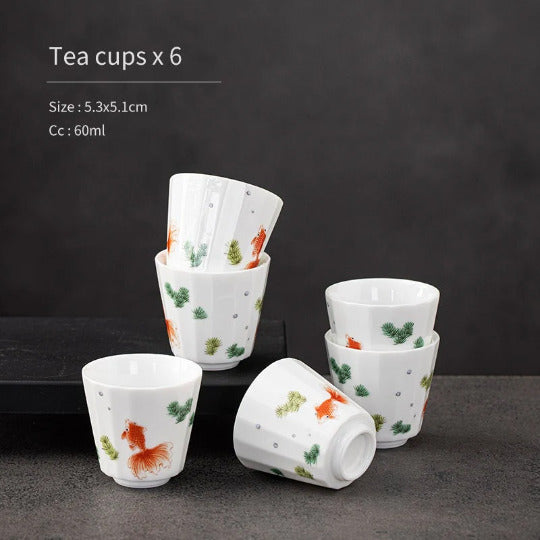 Ceramic Tea Cup Set of 6 Cute Fish Chinese Tea Cups 60ml