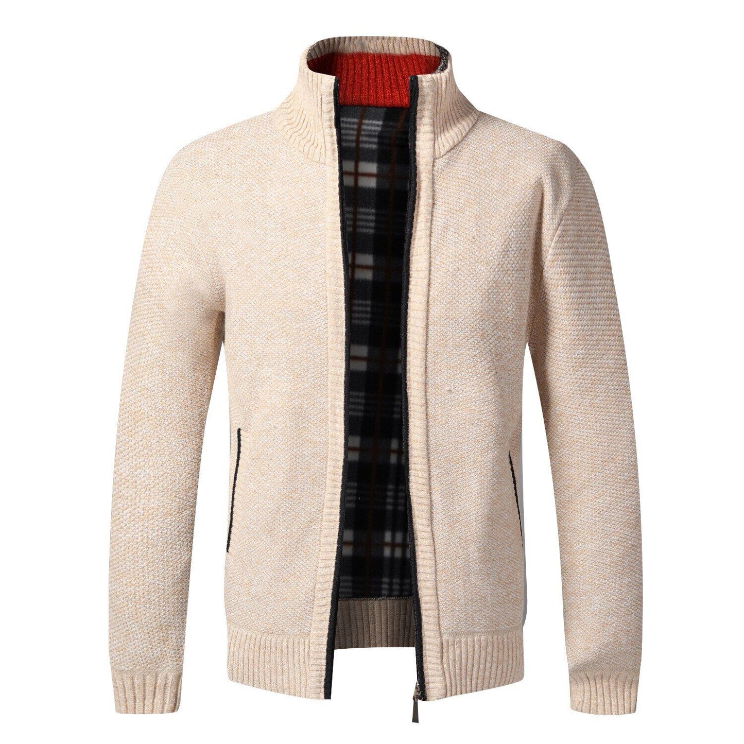 Men's Cardigan Sweater Fall Stand Collar Fleece Full Zip Male Clothing Coat