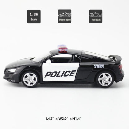 1/36 Audi R8 Police Car Model Metal Diecast Toy Vehicle Toys for Boys Kids Gifts