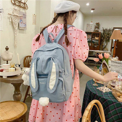 Backpack White School Bag Rabbit Tail Bag Large Waterproof 29*12*40 CM Traveling