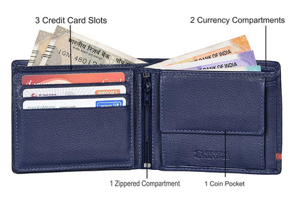 New Blue/Orange Bi-Fold Leather Men's Wallet RFID Protection Gift Item
