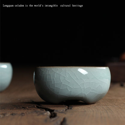 Longquan Porcelain Tea Cup Double Fish Set Marked Cup 55ml Longquan Celadon Cup