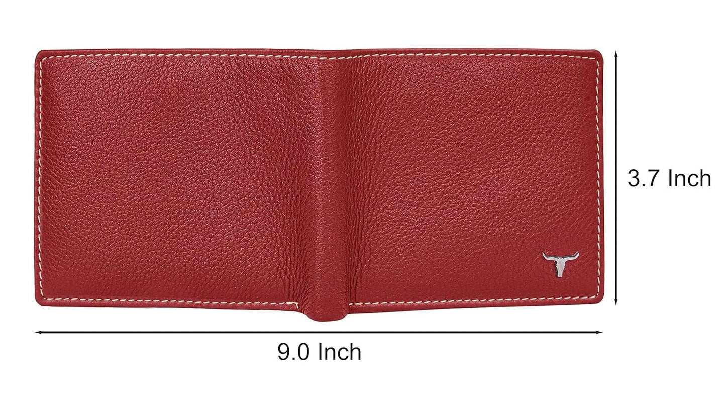 New Red Bi-Fold Leather Men's Wallet RFID Protection Gift Item