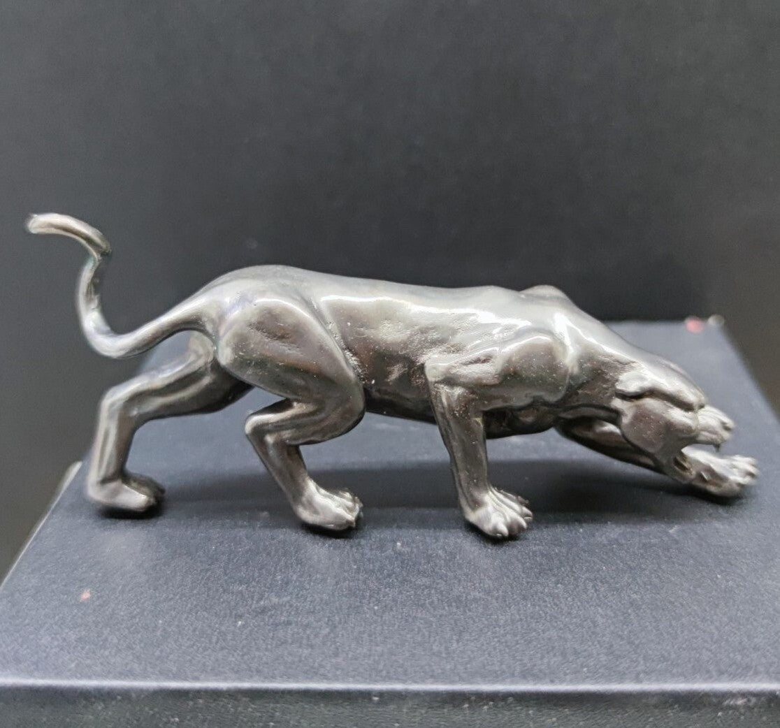 Solid Black Brass Leopard Statue Animal Artwork Collection Table Decor