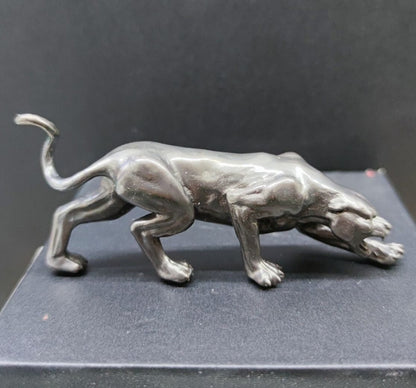 Solid Black Brass Leopard Statue Animal Artwork Collection Table Decor