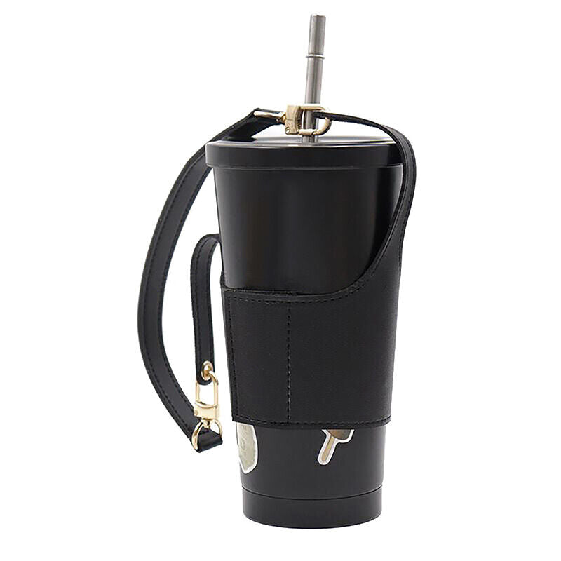 Leather Cup Cover Pouch Portable Water Bottle Sleeve Bag Leather Carrying Strap