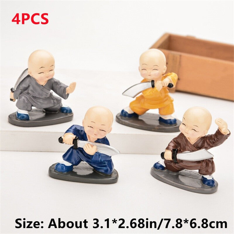 4X Monk Figurine Car Interior Ornament Shaolin Kung Fu Statue Buddha Doll Decor