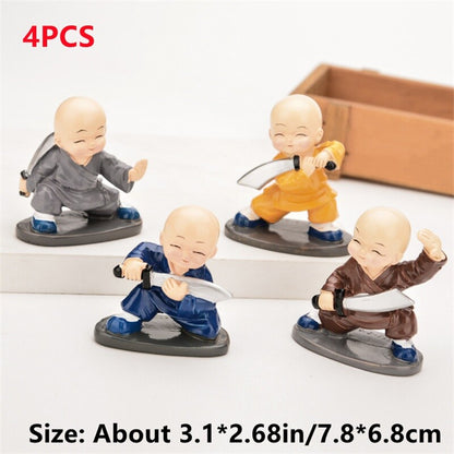 4X Monk Figurine Car Interior Ornament Shaolin Kung Fu Statue Buddha Doll Decor