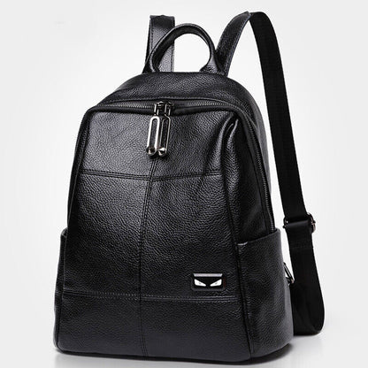Women's Backpack Genuine Leather Black Zipper Travel Backpack College Bag