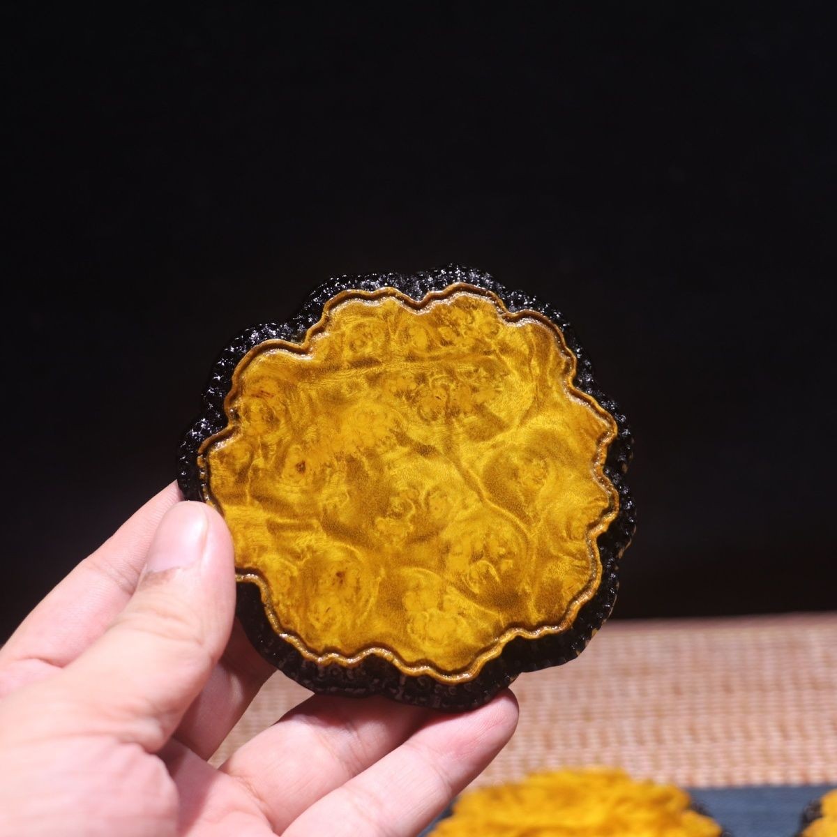 Golden Camphor Wood Tea Coaster 1pc Solid Wood Dry Tea Tray Kung Fu Tea Mat