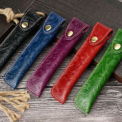Handmade Cowhide Leather Pen Bag Vintage Carved Leather Pencil Case