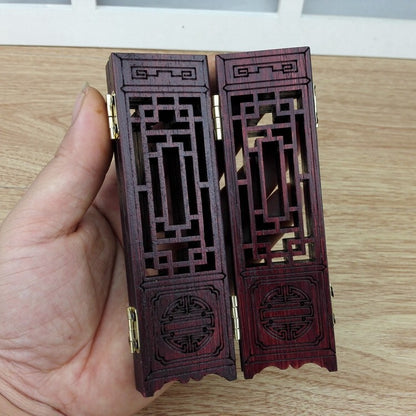 Wood Carved Folding Screen Lacquer Miniature Furniture 4 Panel Decor HomeDesign