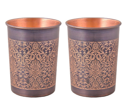 Set of 2 Copper Water Glass Tumbler for Drinking Serving Water 300 ML