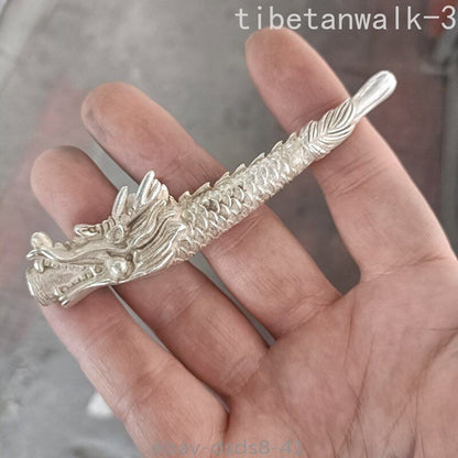 Old Tibet Silver Handcarved Dragon Cigarette Holder Smoking Tool