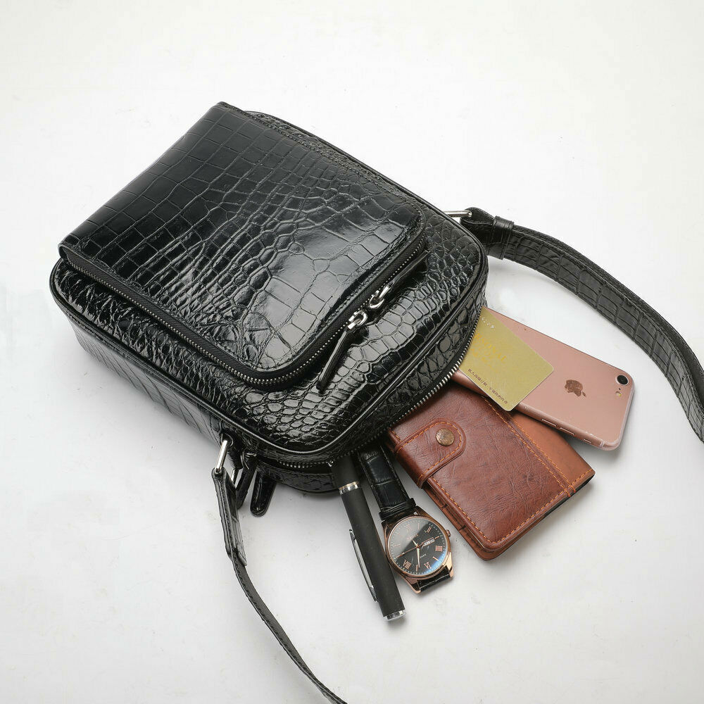 Handcrafted Alligator Crocodile Skin Leather Men's Shoulder Messenger Luxury Bag