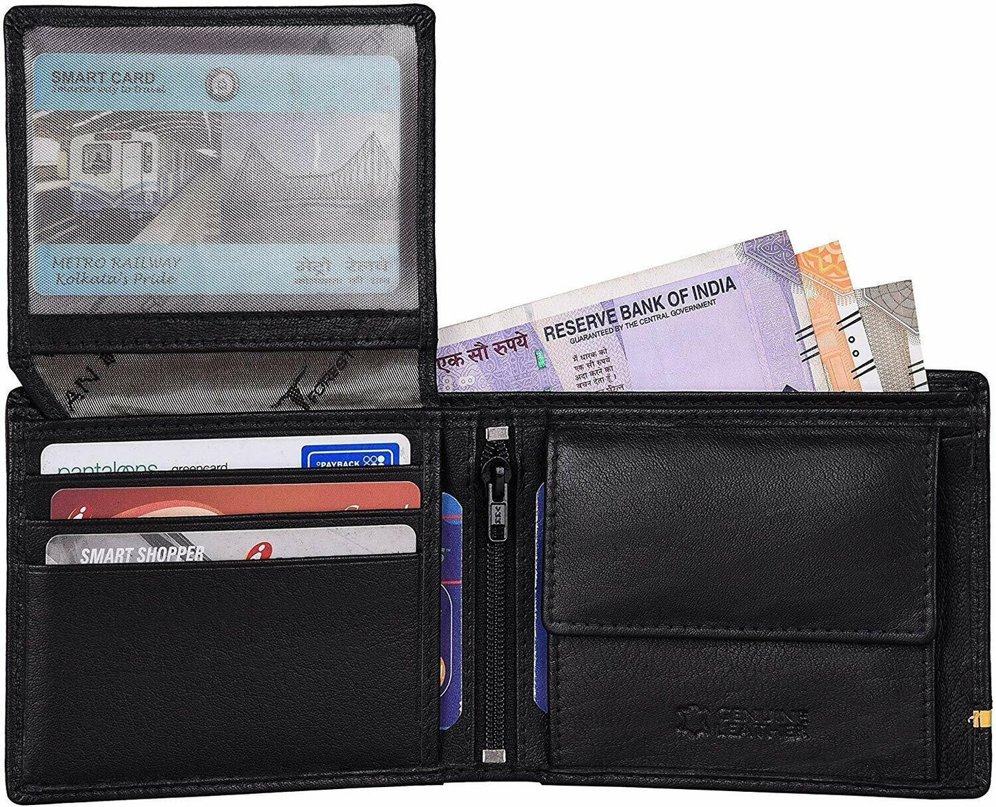 New Men's Black Colour Leather Bi-fold RFID Blocking Wallet Gift Item
