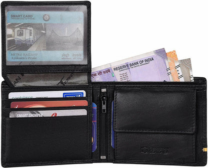 New Men's Black Colour Leather Bi-fold RFID Blocking Wallet Gift Item