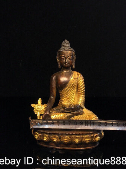 Old Tibet Buddhism Bronze Gilt Gold Menla Medicine Buddha Medical God Statue