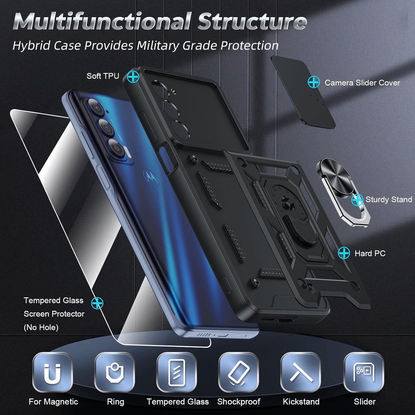 for Motorola Edge-5G UW 2021 Case: Motorola Edge 2021 Case with Slide Camera Cov
