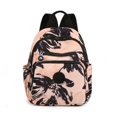 Small Backpack Flower Printing Shoulder Bag Waterproof Nylon Rucksack 20L Zipper