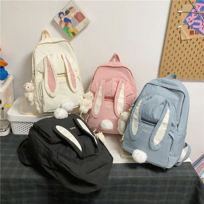 School Backpack Large Capacity Back Pack Nylon Cartoon Schoolbag Pink Blue White