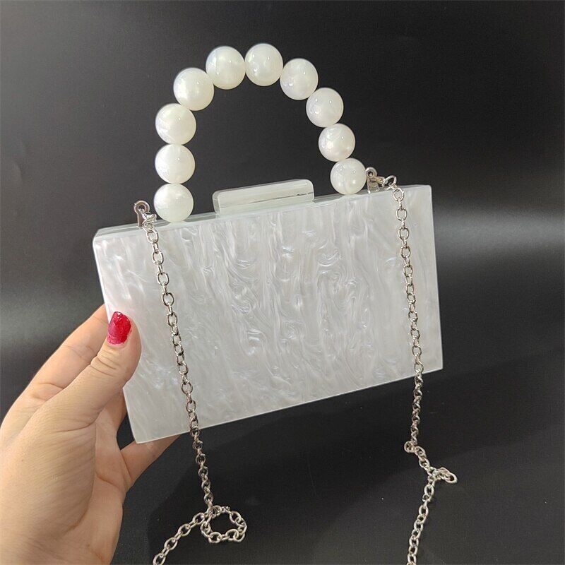 2022 New Fashion Pearl Acrylic Day Box Bags Women Bead Beach Girl Lady Handbag