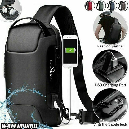 Men's Crossbody Bag Sling Bag Chest Shoulder Backpack Fanny Pack w/ USB Charging