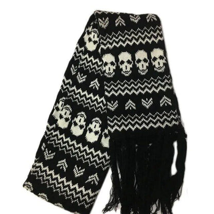 Crossbones Unisex Skull Scarf Scarves With Fringes Skeleton Knitted Winter Scarf