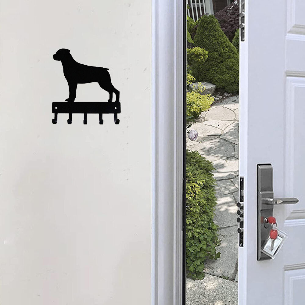 Rottweiler Key Rack Dog Leash Hanger - 9 inch Wide/6 inch Wide Metal Wall Art