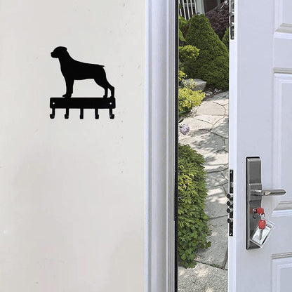 Rottweiler Key Rack Dog Leash Hanger - 9 inch Wide/6 inch Wide Metal Wall Art