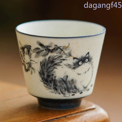 44ml Ceramic Handpainted Cute Cat Teacup Tea-tasting Fragrance Cup Master Cup