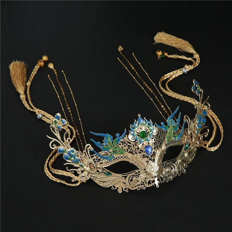 Exotic Peacock Fairy Mask Chinese Hanfu Headdress Hair Accessory