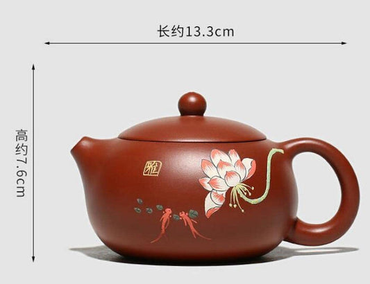 260ml Chinese Purple Clay Xishi Teapot Handmade Pattern Kung Fu Tea Set Decor