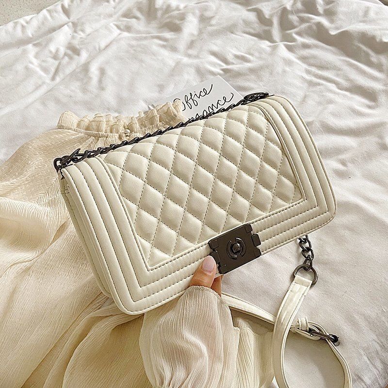 Chain Shoulder Bag V-Line Leather Crossbody Bags Lock Messenger Handbag 9 Colors