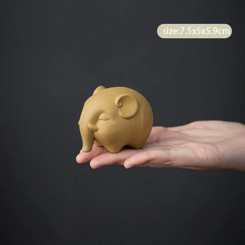 Purple Clay Tea Pet Cute Elephant Sculpture Handmade Ornament Tea Figurine Decor