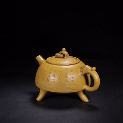 l-0Chinese Yixing Zisha Clay Handmade Exquisite Teapot （环龙三足 【底款】周桂珍）