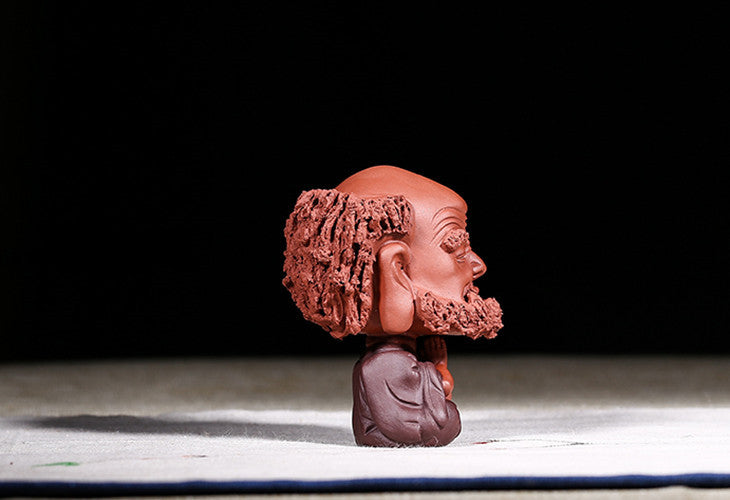 3.8inch Yixing Handmade Bodhidharma Purple Clay Tea Pet Dharma Statue Tea Play