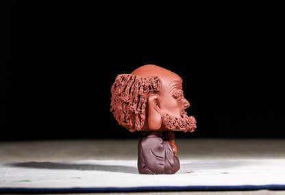 3.8inch Yixing Handmade Bodhidharma Purple Clay Tea Pet Dharma Statue Tea Play