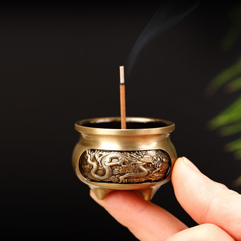1X Home Mini Incense Burner Dragon Phoenix Pattern Censer Buddhism Room Decor