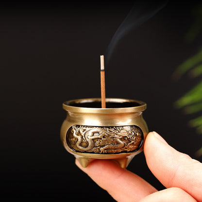 1X Home Mini Incense Burner Dragon Phoenix Pattern Censer Buddhism Room Decor